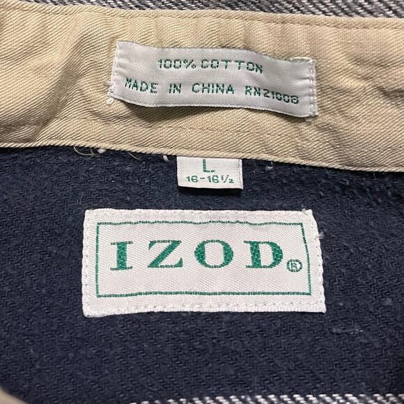 Vintage Izod Thick Navy/Grey Striped Outerwear Button Up Large - Picture 3 of 6